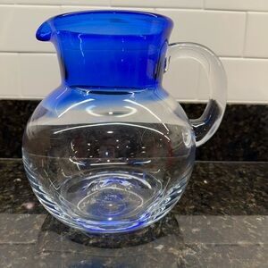 Cobalt Blue and Clear Glass Pitcher